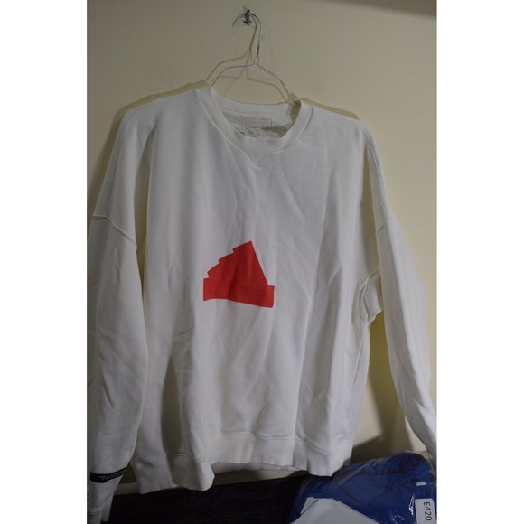 Adidas MENS XL Oversized Contrasting Colors Sweater Sweatshirt Fleece White Red - Picture 1 of 14